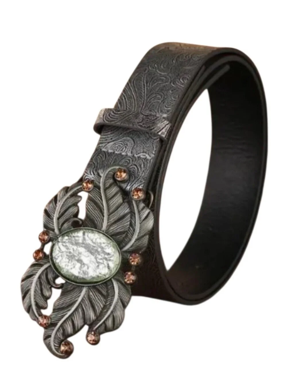 Women's Antique Silver Tone Bohemian Leaf Belt